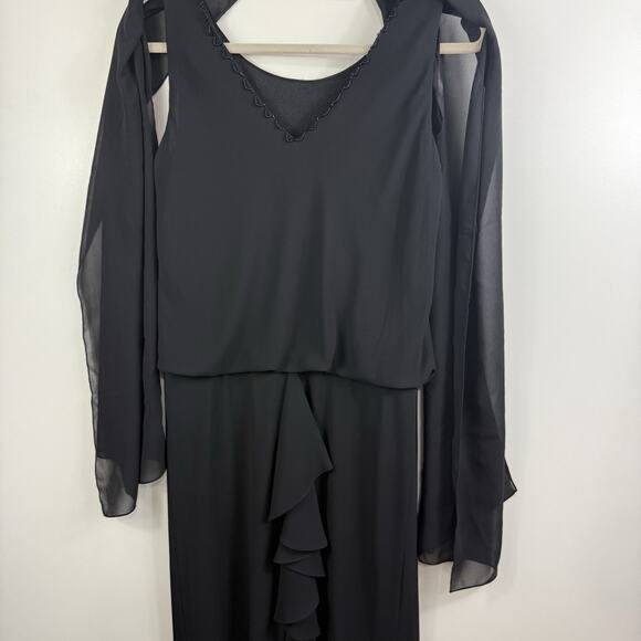 Whimsygoth Black KM Collection Maxi Dress & Scarf 10 Sequin Beaded Ruffle - Picture 11 of 16